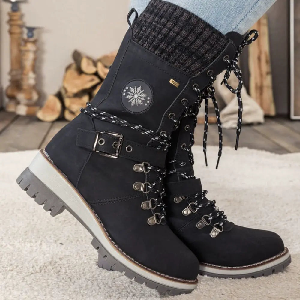 Winter Combat Boots  Knitted Cuff and Anti-Slip Sole - Detailed view