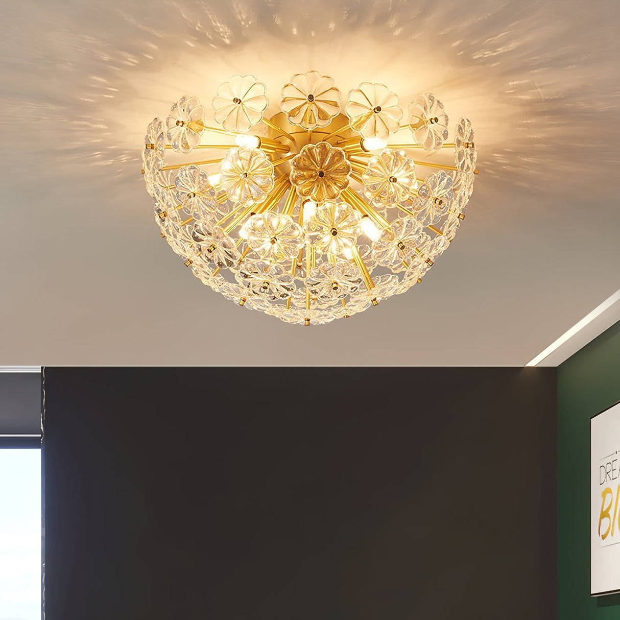 Crystal Flower Ceiling Light  Gold Metal Floral Design - Product detail 8
