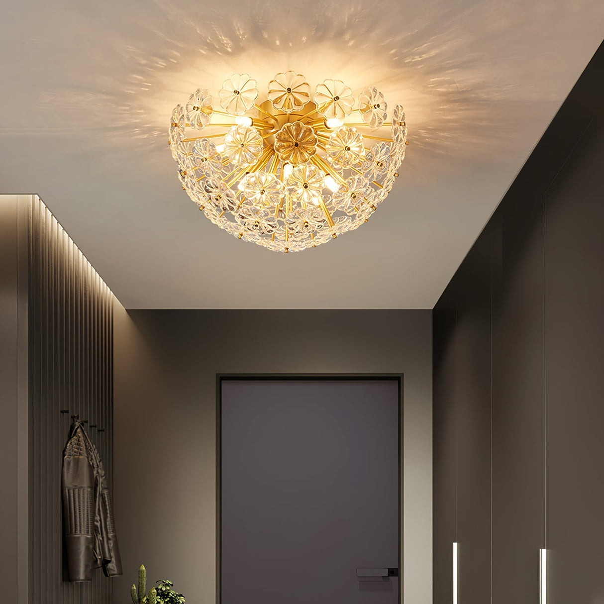 Crystal Flower Ceiling Light  Gold Metal Floral Design - Product detail 9