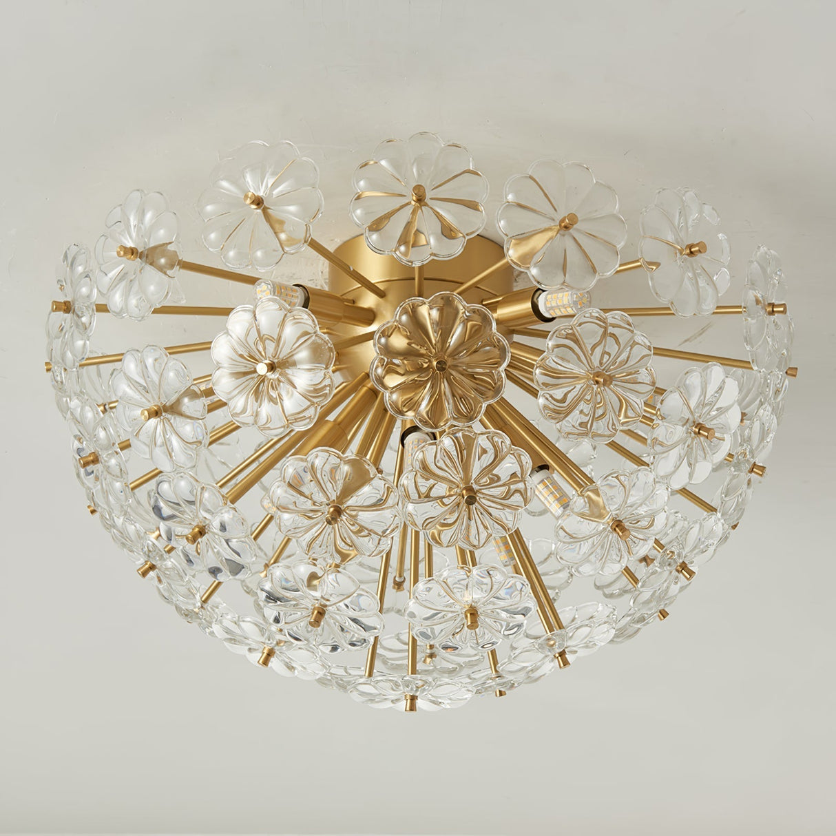 Crystal Flower Ceiling Light  Gold Metal Floral Design - Product detail 4