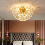Crystal Flower Ceiling Light  Gold Metal Floral Design - Detailed view