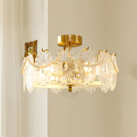 Floral Glass Ceiling Light  Brass Frame with Petal Design - Product detail 9