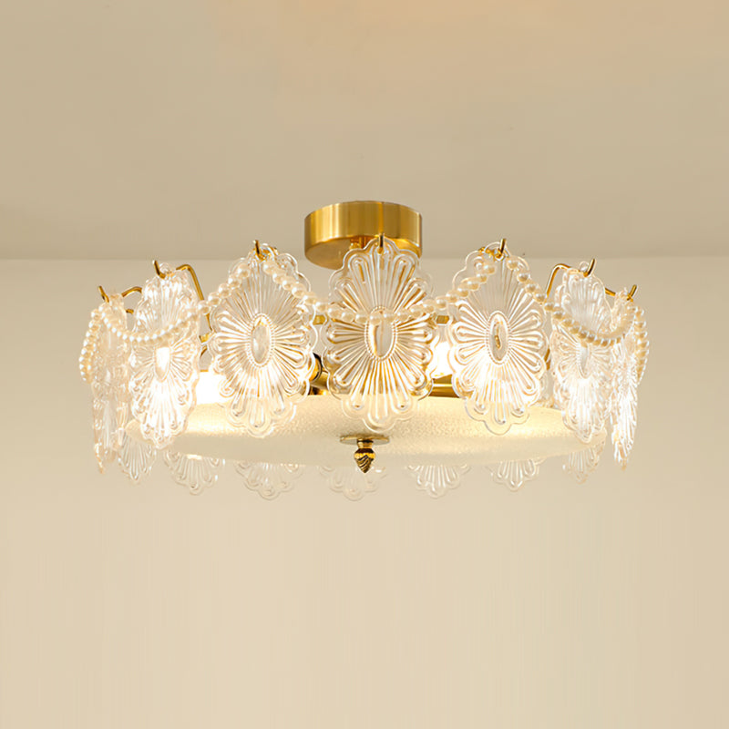 Floral Glass Ceiling Light  Brass Frame with Petal Design - Product detail 10