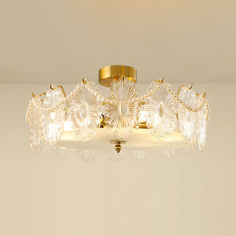 Floral Glass Ceiling Light  Brass Frame with Petal Design - Product detail 10