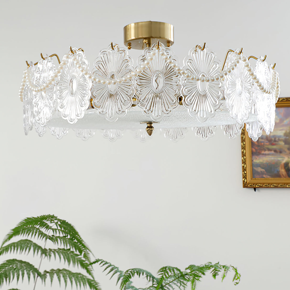 Floral Glass Ceiling Light  Brass Frame with Petal Design - Product detail 5