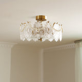 Floral Glass Ceiling Light  Brass Frame with Petal Design - Detailed view