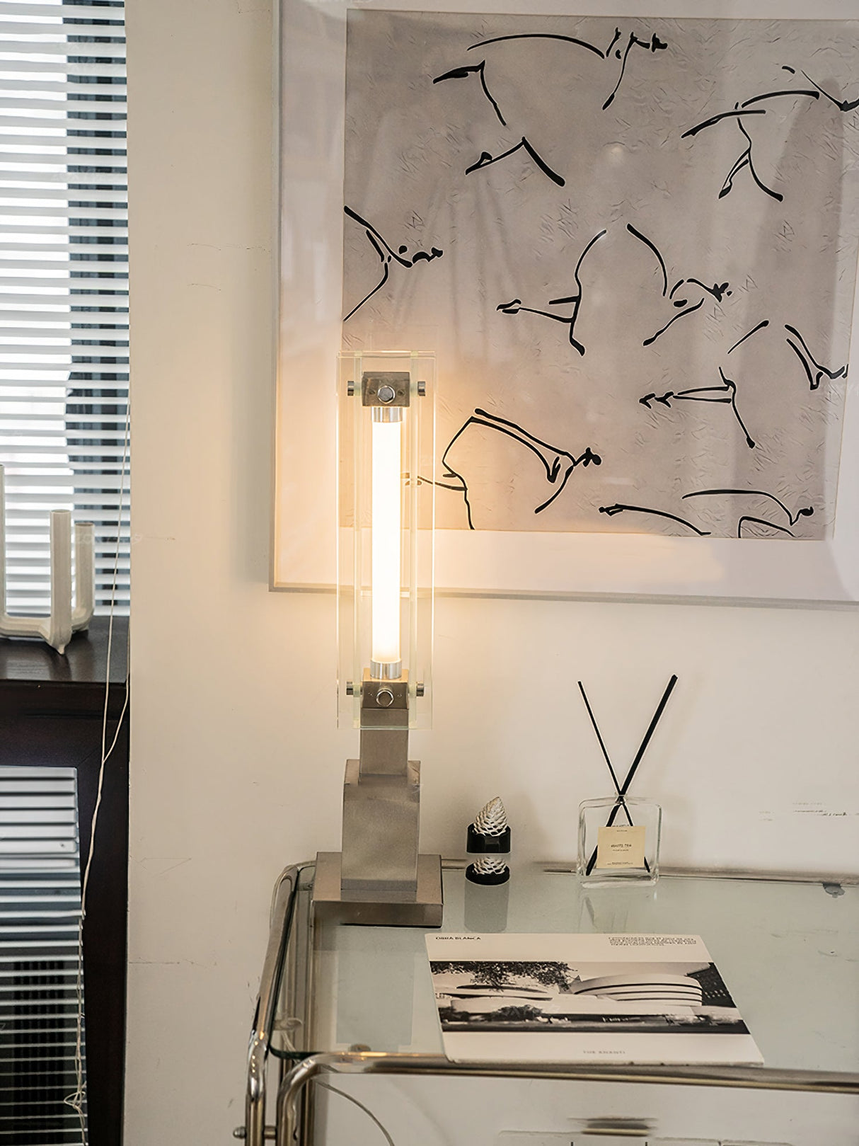 Modern Table Lamp  Glass and Steel Bauhaus Design - Product detail 4