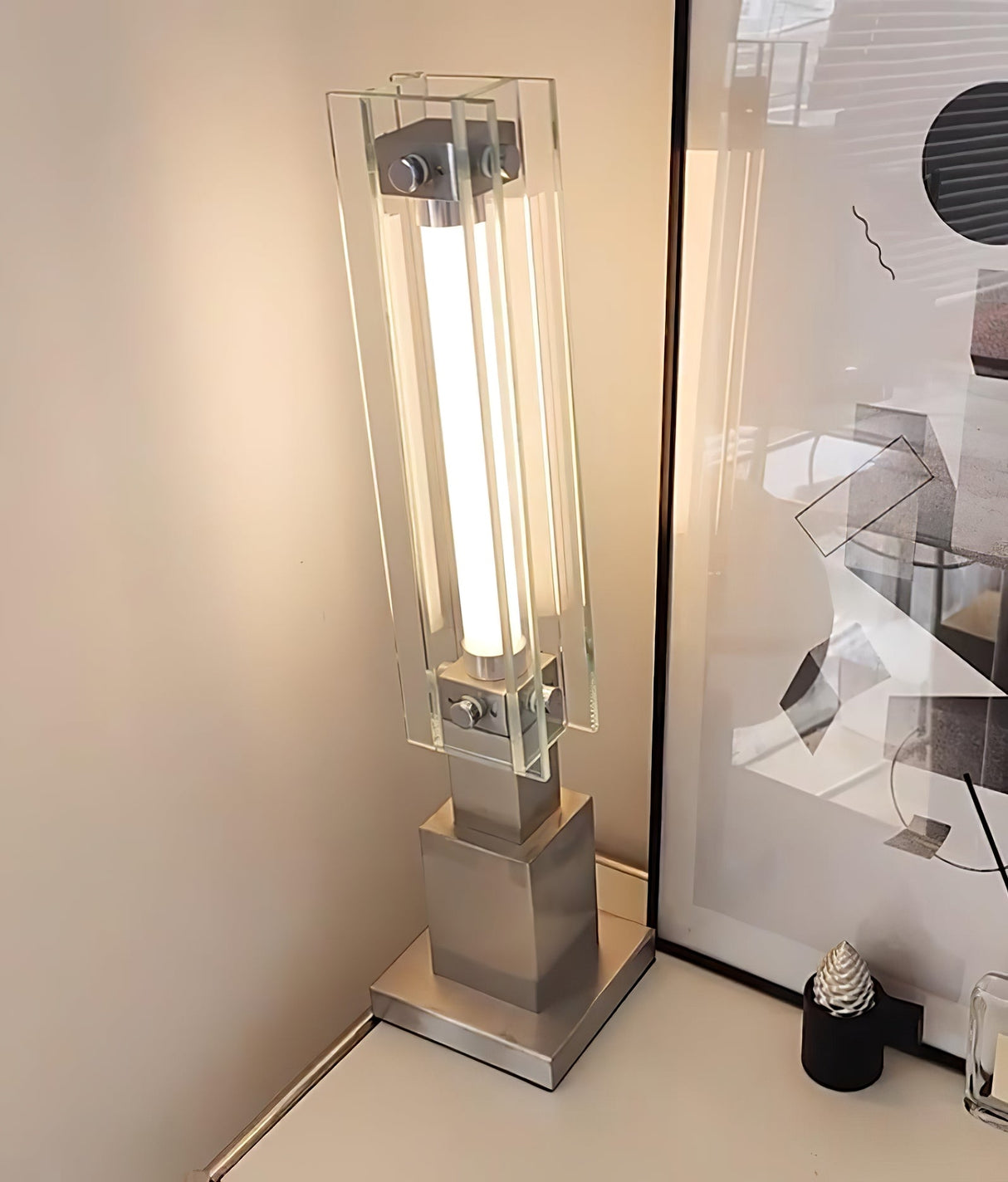 Modern Table Lamp  Glass and Steel Bauhaus Design - Product detail 14
