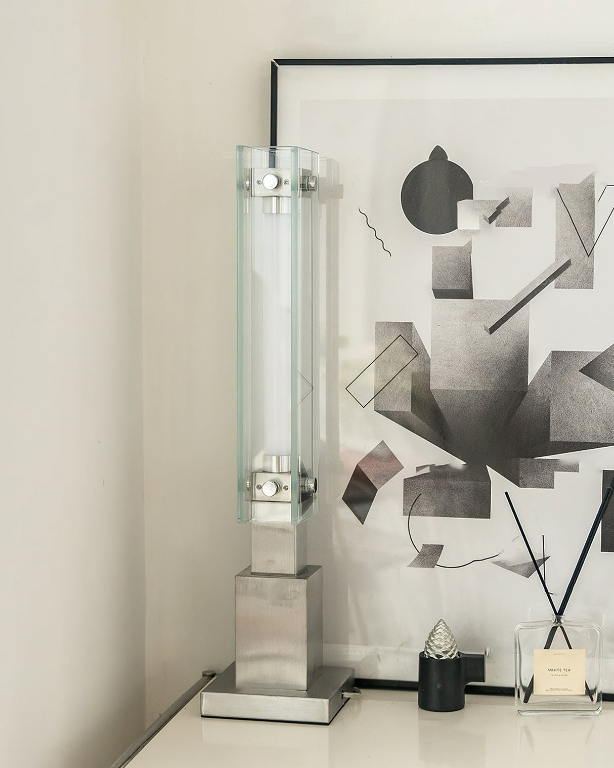 Modern Table Lamp  Glass and Steel Bauhaus Design - Product detail 7