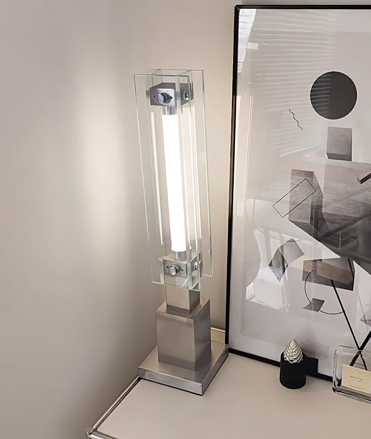 Modern Table Lamp  Glass and Steel Bauhaus Design - Product detail 11