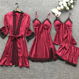 Luxury Silk Sleepwear Set  Lace Trim Kimono With Cami  Shorts - Detailed view
