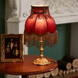 Vintage Table Lamp  Brass Base with Fringed Velvet Shade - Product detail 8