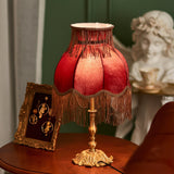 Vintage Table Lamp  Brass Base with Fringed Velvet Shade - Product detail 9