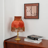 Vintage Table Lamp  Brass Base with Fringed Velvet Shade - Product detail 15