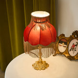 Vintage Table Lamp  Brass Base with Fringed Velvet Shade - Product detail 21