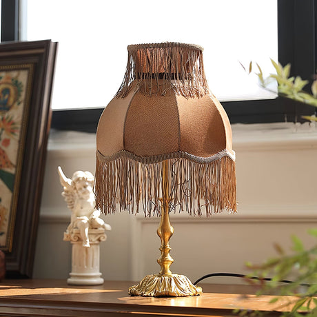 Vintage Table Lamp  Brass Base with Fringed Velvet Shade - Product example