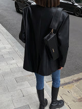 Faux Leather Blazer  Classic Lapel Design with Front Pockets - Product example