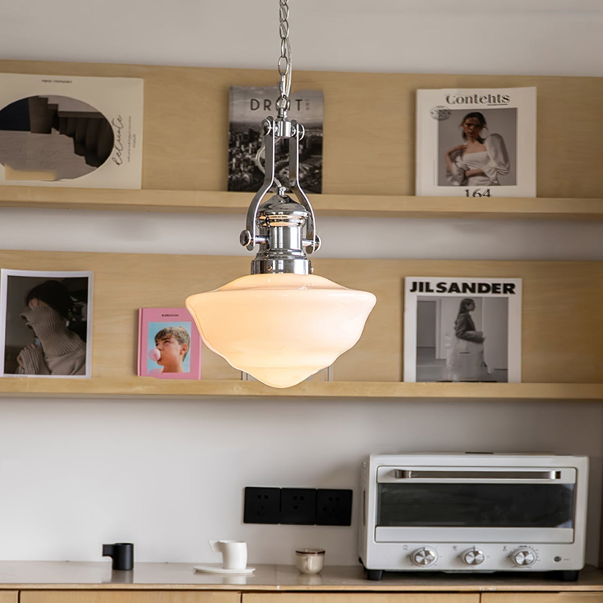 Vintage Schoolhouse Pendant Light  Opal Glass Shade - Product detail 6