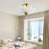 Glass Leaf Ceiling Light  White Petal Design With Brass Accents - Product detail 8