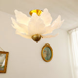 Glass Leaf Ceiling Light  White Petal Design With Brass Accents - Product detail 9
