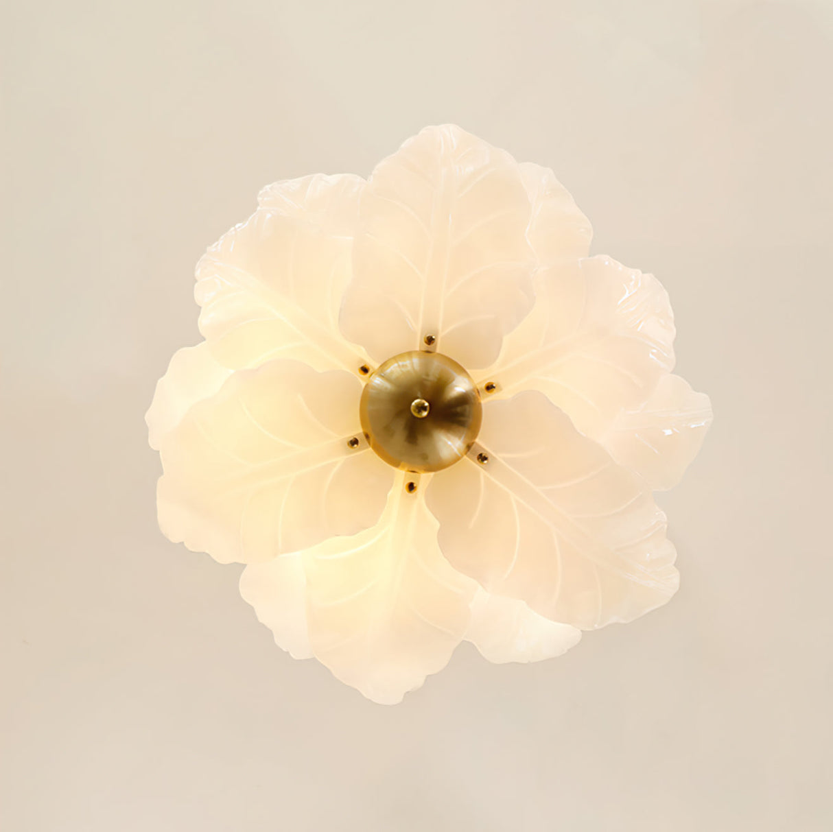 Glass Leaf Ceiling Light  White Petal Design With Brass Accents - Product detail 10