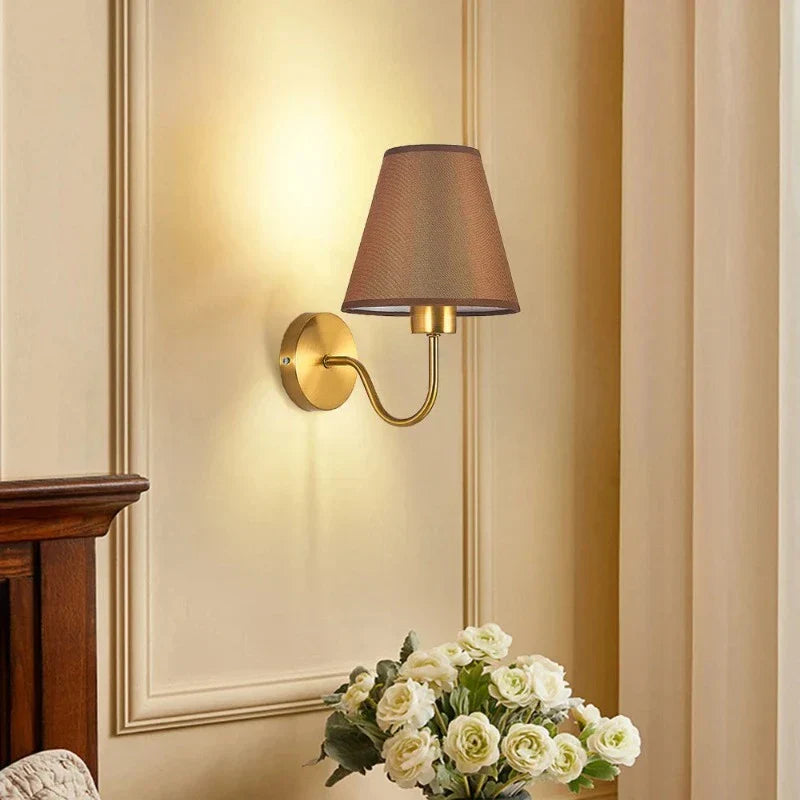 Modern Wall Sconce  Brass Frame With Fabric Shade - Detailed view