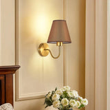 Modern Wall Sconce  Brass Frame With Fabric Shade - Detailed view