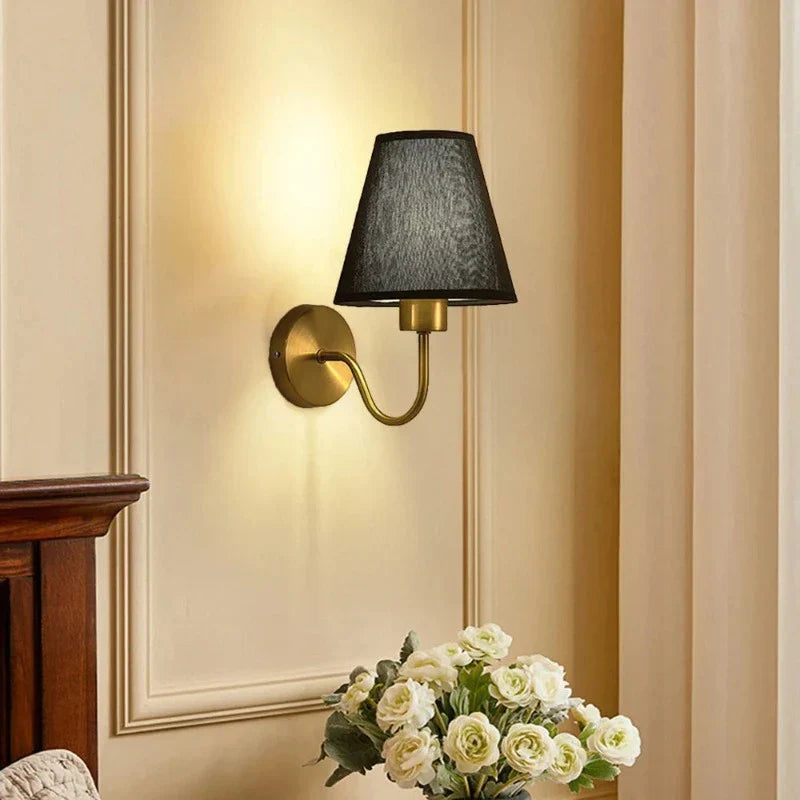 Modern Wall Sconce  Brass Frame With Fabric Shade - Product example