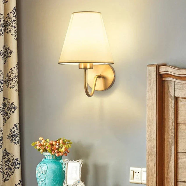 Modern Wall Sconce  Brass Frame With Fabric Shade - Product showcase