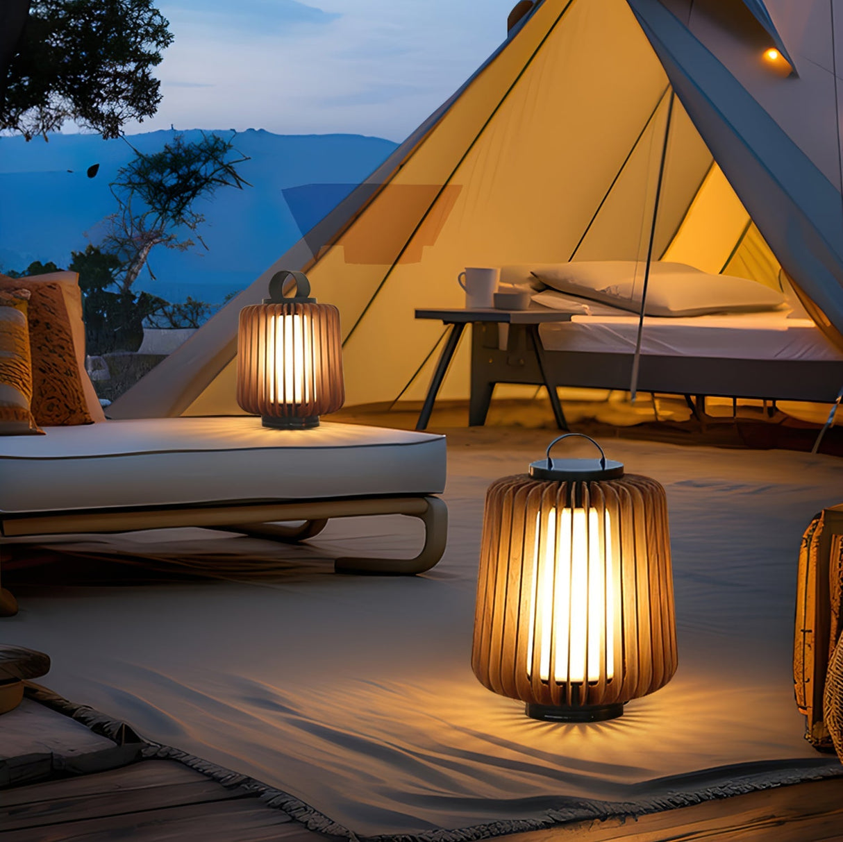 Modern Outdoor Table Lamp  Wood Slat Lantern Design - Product detail 4