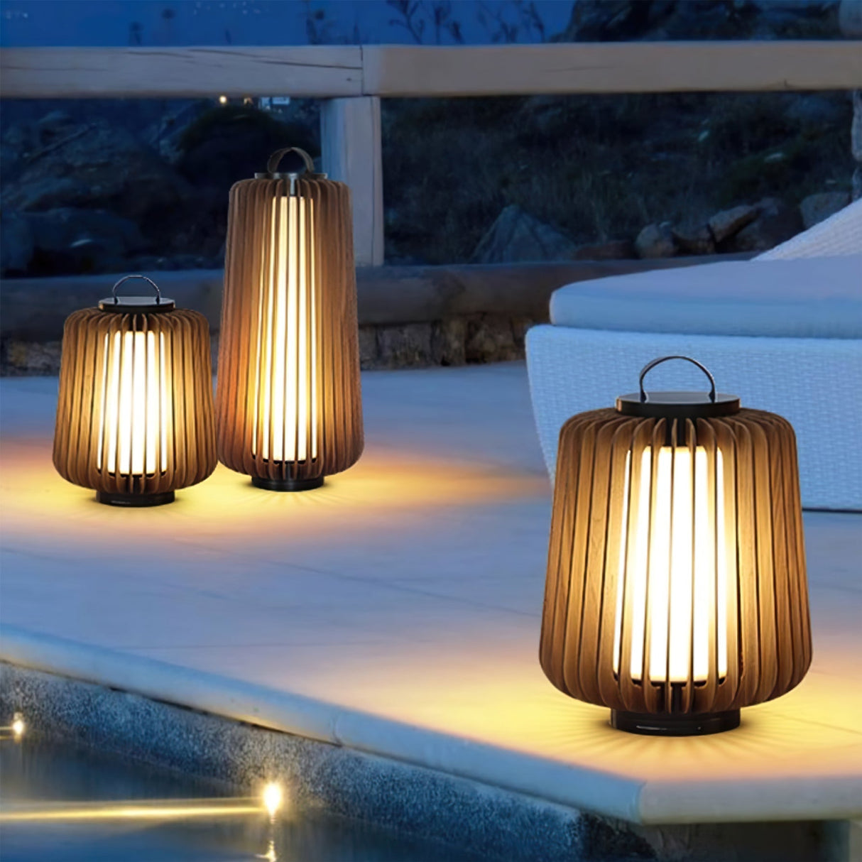 Modern Outdoor Table Lamp  Wood Slat Lantern Design - Product detail 8