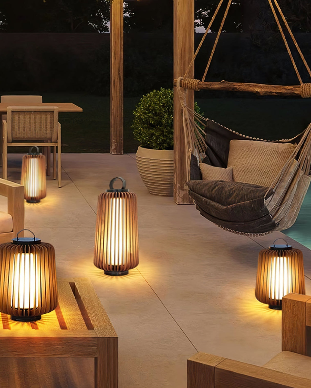 Modern Outdoor Table Lamp  Wood Slat Lantern Design - Product detail 25