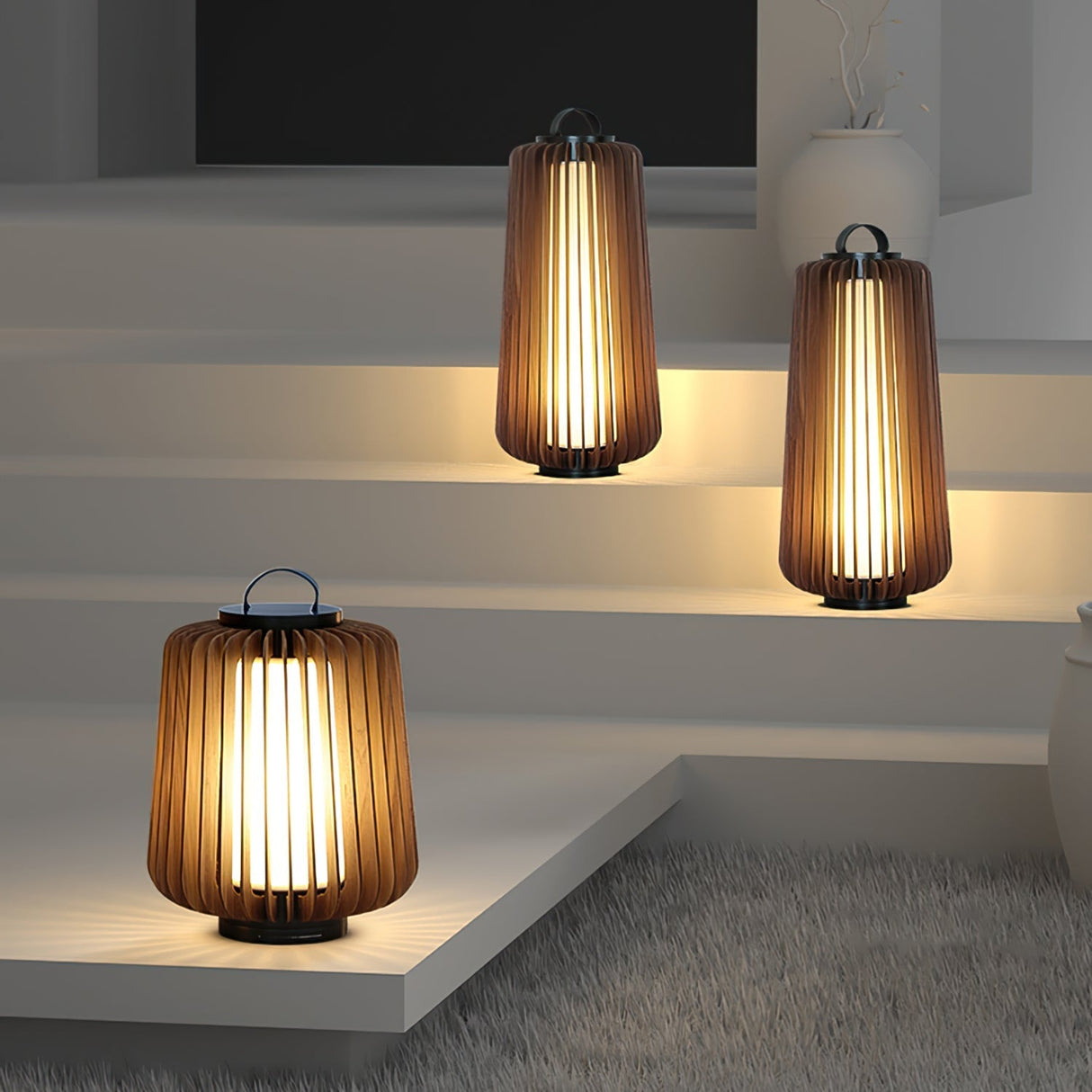 Modern Outdoor Table Lamp  Wood Slat Lantern Design - Product detail 5