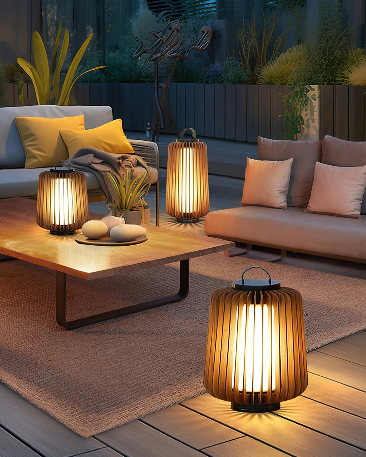 Modern Outdoor Table Lamp  Wood Slat Lantern Design - Product detail 31