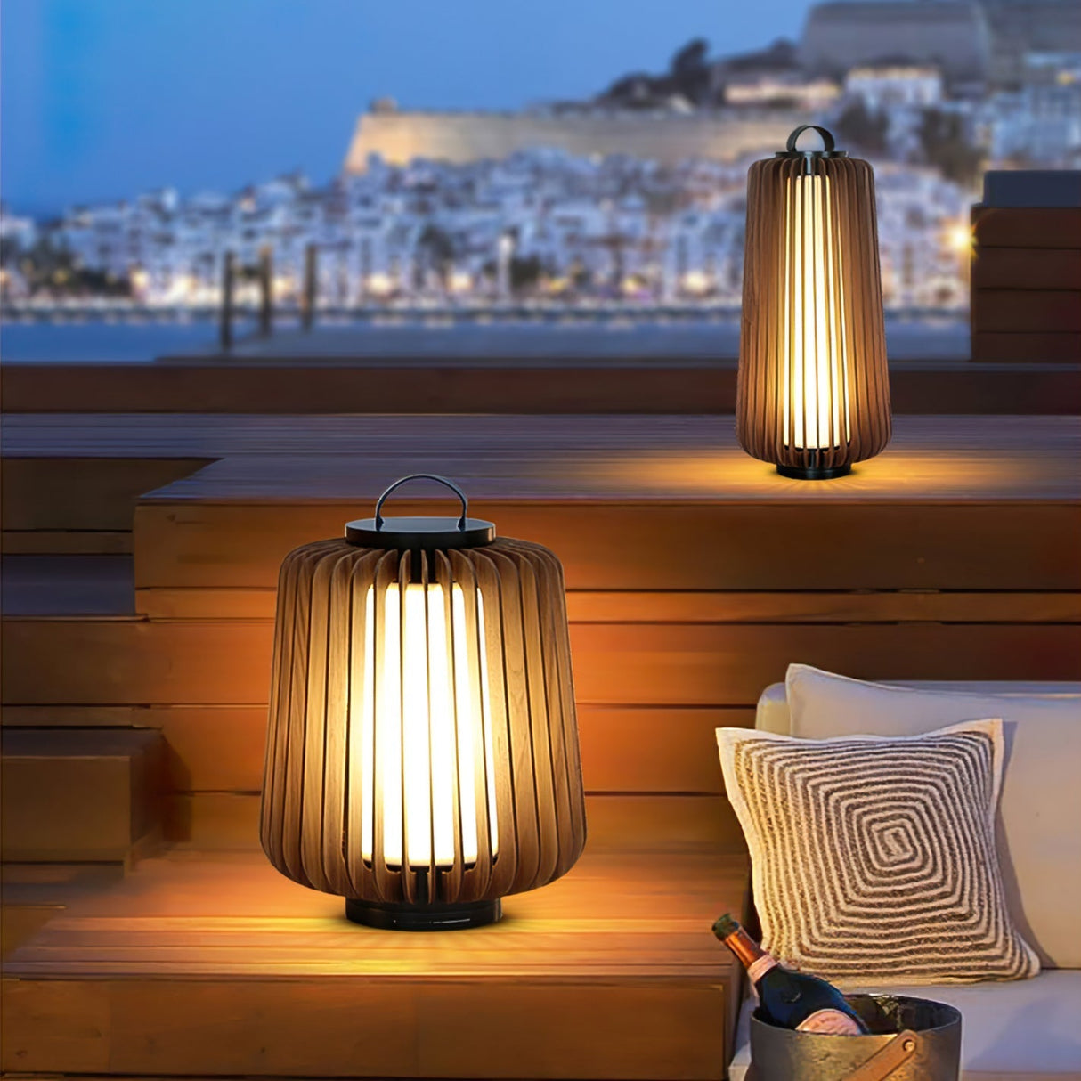 Modern Outdoor Table Lamp  Wood Slat Lantern Design - Product detail 7