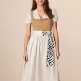 Modern Dirndl Dress  Khaki Cotton With Leopard Print Accent - Product showcase