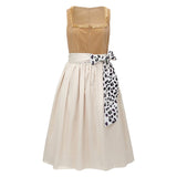 Modern Dirndl Dress  Khaki Cotton With Leopard Print Accent - Detailed view