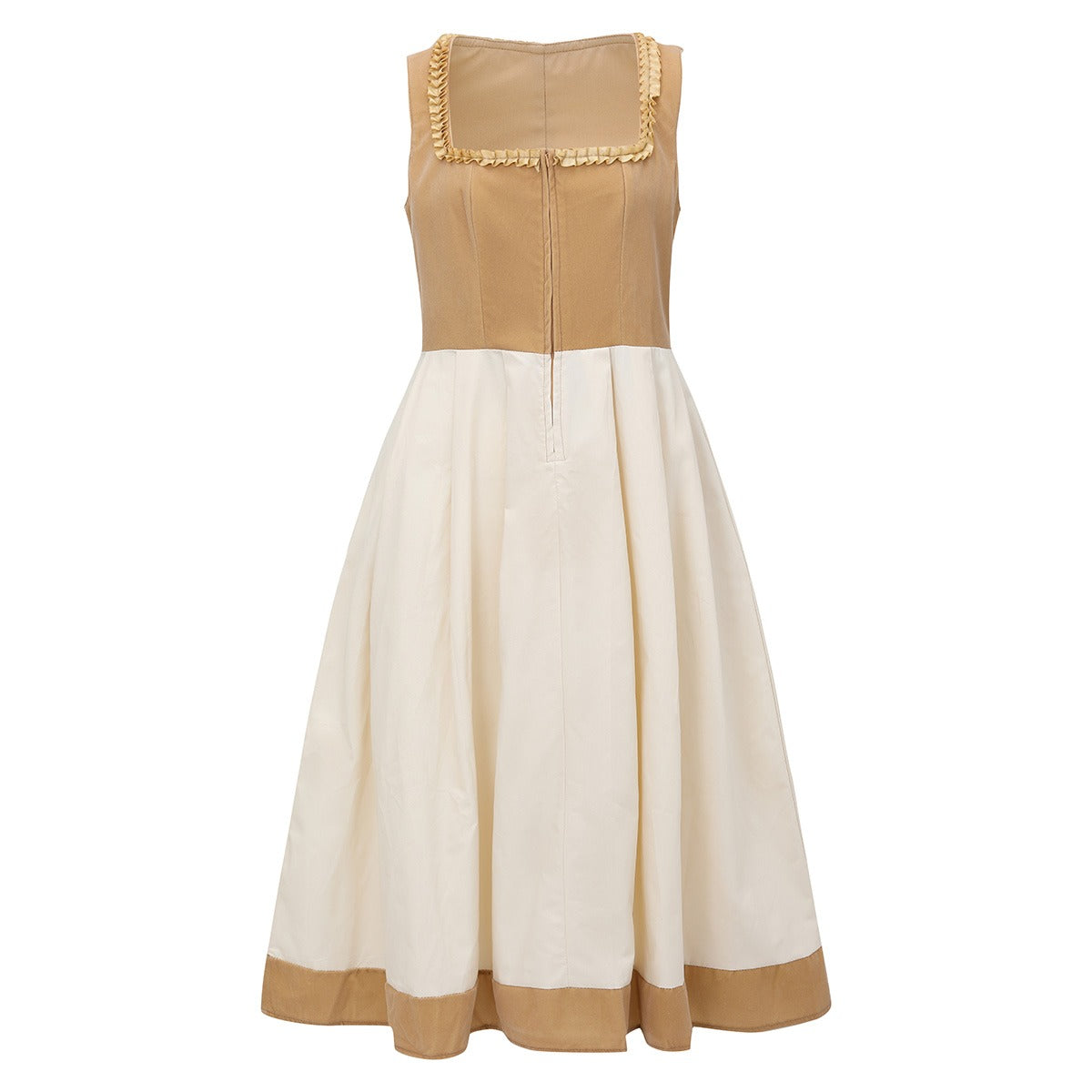 Modern Dirndl Dress  Khaki Cotton With Leopard Print Accent - Product detail 4