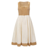 Modern Dirndl Dress  Khaki Cotton With Leopard Print Accent - Product detail 4