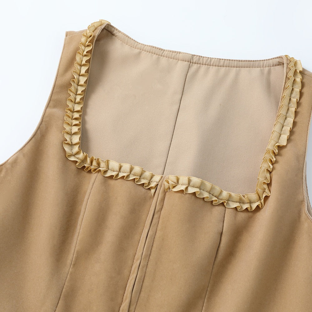 Modern Dirndl Dress  Khaki Cotton With Leopard Print Accent - Product detail 8