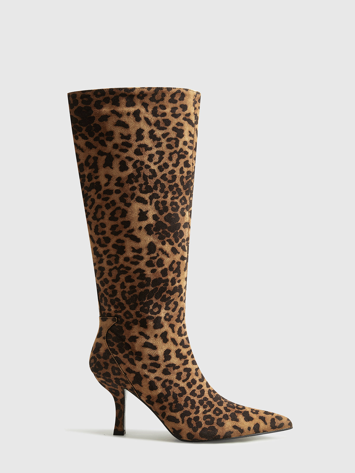 Leopard Print Knee High Boots  Suede Pointed Toe Mid-Heel Design - Product detail 5