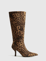 Leopard Print Knee High Boots  Suede Pointed Toe Mid-Heel Design - Product detail 5