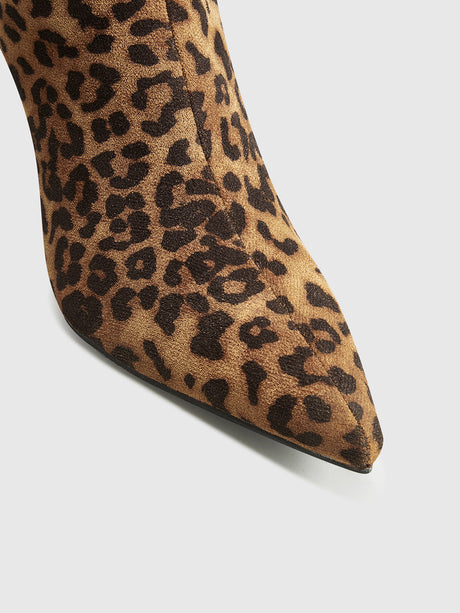 Leopard Print Knee High Boots  Suede Pointed Toe Mid-Heel Design - Product detail 8