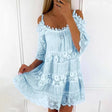 Boho Cotton Mini Dress  Lace Embroidered Cold Shoulder Design - Product detail 8