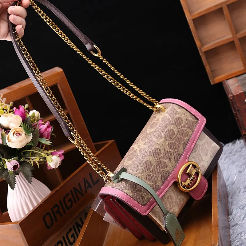 Designer Crossbody Bag  Colorblock Pattern With Gold Chain - Product example