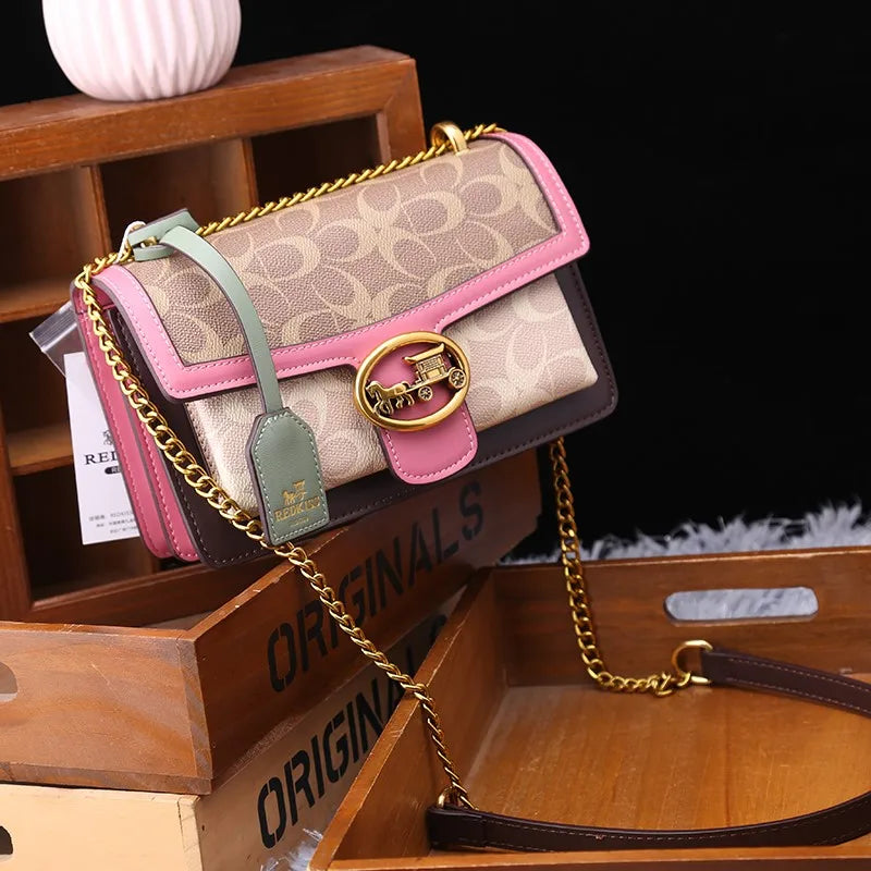 Designer Crossbody Bag  Colorblock Pattern With Gold Chain - Product detail 4