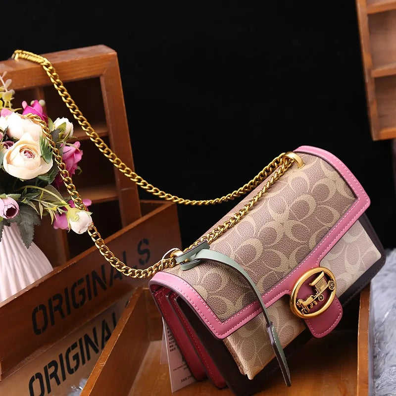 Designer Crossbody Bag  Colorblock Pattern With Gold Chain - Product detail 5