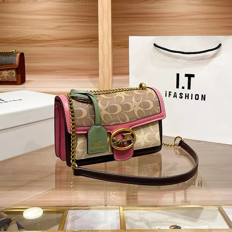 Designer Crossbody Bag  Colorblock Pattern With Gold Chain - Product detail 7