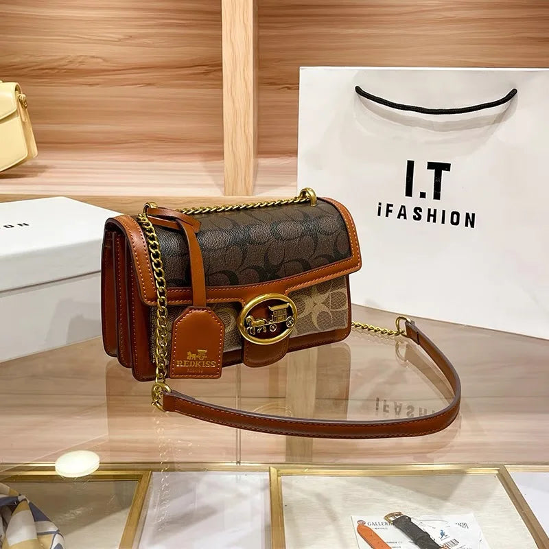 Designer Crossbody Bag  Colorblock Pattern With Gold Chain - Product detail 8