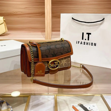 Designer Crossbody Bag  Colorblock Pattern With Gold Chain - Product detail 8